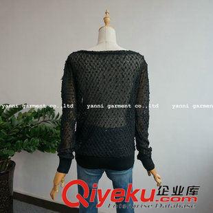 長袖 外貿原單2015秋冬女裝孔雀蕾絲花邊拼接毛須長袖上衣針織衫打底衫原始圖片3