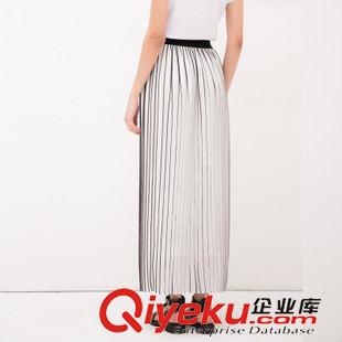 短裙 2014夏裝新款女裝收腰拼接條紋百褶裙雪紡半身裙女高腰百搭長(zhǎng)裙子