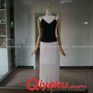 短裙 2014夏裝新款女裝收腰拼接條紋百褶裙雪紡半身裙女高腰百搭長(zhǎng)裙子