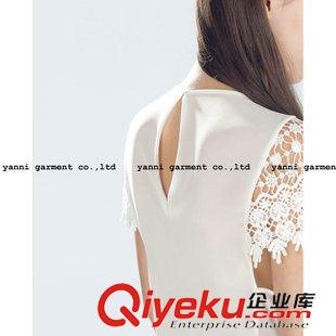 未分類 出口2015春夏新款鏤空鉤花蕾絲短袖圓領雪紡衫短款女裝上衣打底衫