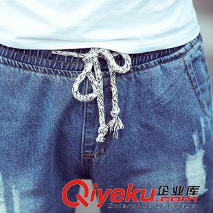 牛仔褲 2015男士新款牛仔褲 韓版修身小腳褲個性潮男破洞九分褲原始圖片3