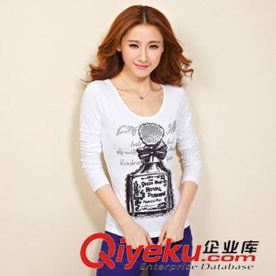 新品T恤 2015秋新冬款韓版時尚個性修身顯瘦印花T恤女裝長袖假兩件