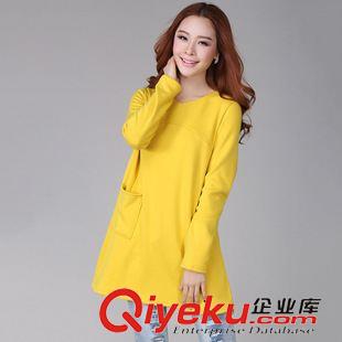 第八期 2015秋冬時尚韓版大碼顯瘦女裝胖mm寬松不倒絨中長V領(lǐng)長袖連衣裙原始圖片2