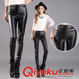 第三期 2015秋冬新款女裝歐美松緊腰加厚pu仿皮修身彈力款外穿打底褲長褲