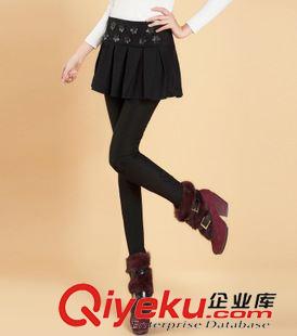 打底褲總集 2015加絨加厚打底褲女裝時(shí)尚百褶花朵加絨帶裙擺褲子女潮