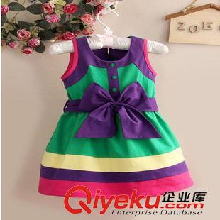 女童连衣裙 一件起批gd女童彩虹拼色纱纱连衣裙公主裙 girls dress D-005