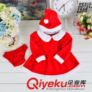 圣誕節(jié)演出服 一件代發(fā)現(xiàn)貨秋款圣誕女童套裝3件套帽子配送套裝爆款連衣裙套裝原始圖片2