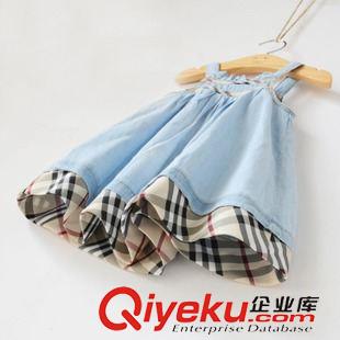 茜吉可可整批專區(qū) 2015女童牛仔格子吊帶連衣裙 兒童連衣裙 DNZ001一件代發(fā)原始圖片2