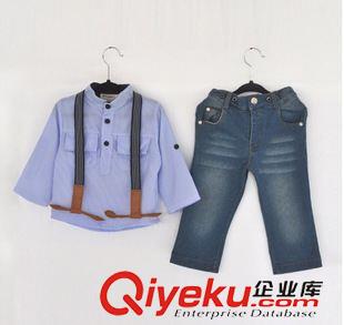 茜吉可可整批專區(qū) 一件代發(fā)夏季歐美新款 外貿(mào)原單男童短T+背帶牛仔長(zhǎng)款套裝原始圖片2