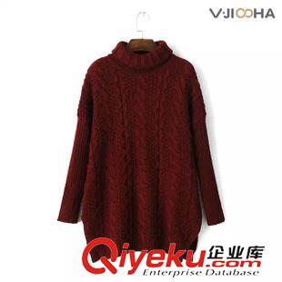 10月-10 韓版爆款蝙蝠袖高領毛衣女秋冬新款開叉中長款麻花套頭毛衫G4C7