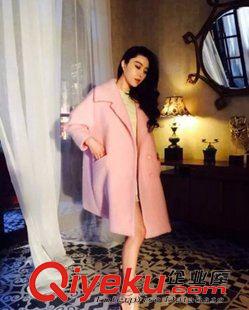 10月-10 明星款粉色加厚毛呢大衣女甜美中長腰帶修身款呢子長大衣批發G402原始圖片3