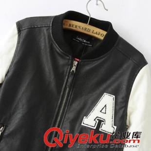 10月-9 歐洲站秋冬新款PU棒球服女PU外套A字貼補短款撞色拉鏈夾克G4B5