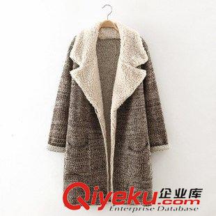 9月-30 歐美風(fēng)秋冬新款羊羔毛領(lǐng)粗紡線加厚外套女式中長款口袋外套X161原始圖片2
