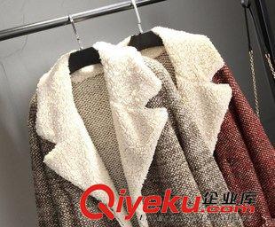 9月-30 歐美風(fēng)秋冬新款羊羔毛領(lǐng)粗紡線加厚外套女式中長款口袋外套X161原始圖片3