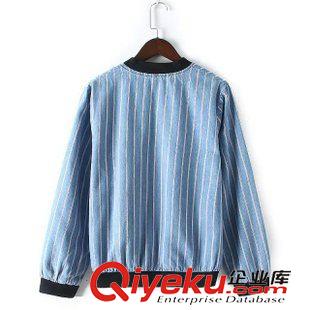 9月-22 韓版秋季新款豎條紋全棉牛仔外套女式短款拉鏈棒球服一件代發(fā)L733原始圖片2