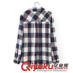 9月-21 歐洲站春秋基本款格子棉襯衣女式直筒格紋翻領(lǐng)長(zhǎng)袖襯衣批發(fā)M436原始圖片2
