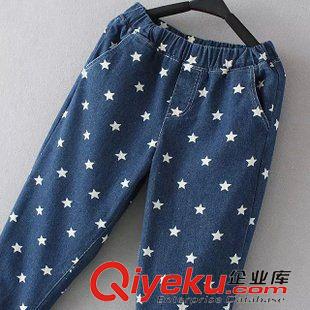9月-20 日韓春秋爆款星星印花全棉水洗牛仔褲女式松緊腰牛仔九分褲C242原始圖片3