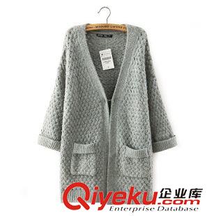 9月-2 韓版秋冬新款開衫粗紡針織衫女式爆款大V領(lǐng)寬松毛衫外套批發(fā)K259原始圖片2