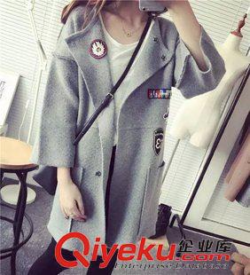 9月-2 VJISHA歐美風徽章寬松毛衣女式秋冬新款保暖開衫中長外套批發H331原始圖片2
