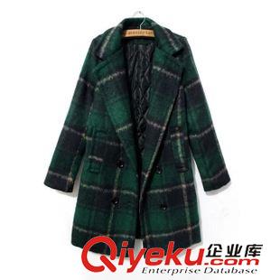 9月-1 秋冬新款韓國代購綠色格子中長款毛呢大衣女夾棉呢子外套M722X1原始圖片3