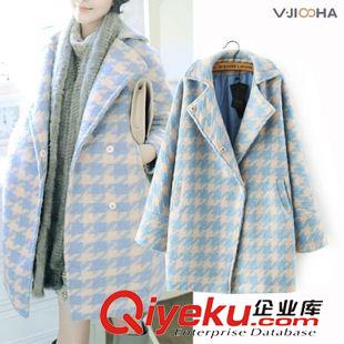 9月-1 2015秋冬爆款歐美羊絨大衣斜襟暗扣寬松毛呢繭型女式外套G126XA4
