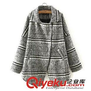 9月-1 克拉戀人唐嫣同款前長后短韓版大衣女黑白格子翻領毛呢外套Z332原始圖片2