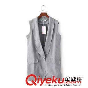 八月第九波 VJISHA 韓版春秋爆款青果領(lǐng)修身馬甲女式修身中長款馬夾批發(fā)Z7157原始圖片3
