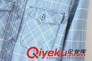 八月第五波 歐美全棉牛仔格子襯衣 春秋新品小翻領(lǐng)修身女式襯衣一件代發(fā)F218原始圖片3