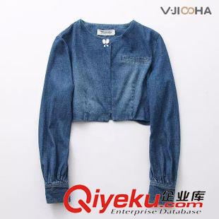 八月第四波 VJHISHA歐美風(fēng)秋季新款水洗牛仔襯衫女式中袖直筒翻領(lǐng)襯衣E059
