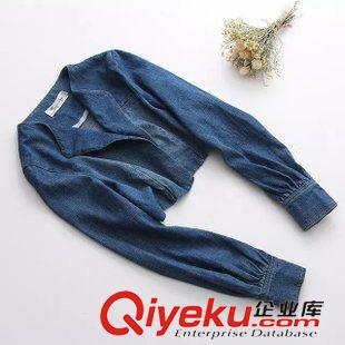 八月第四波 VJISHA秋季新款短款長(zhǎng)袖牛仔外套水鉆裝飾圓領(lǐng)及腰小上衣批發(fā)E049原始圖片2