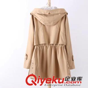 八月第四波 VJISHA秋季新款連帽蕾絲拼接中長款外套女式腰抽繩精品上衣促E050原始圖片2