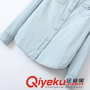 八月第四波 VJISHA韓版秋季新款牛仔襯衣小翻領女士全棉修身長袖襯衫批發(fā)E022原始圖片3