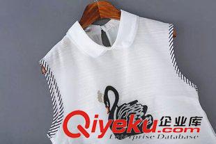 七月第四波 VJISHA歐洲站15夏新款女刺繡天鵝襯衫修身無袖翻領(lǐng)上衣代發(fā)G158原始圖片3