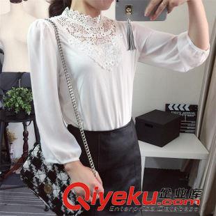 T恤\衛衣 韓版秋季新款純色百搭蕾絲立領打底衫女式修身九分袖上衣批發F341原始圖片3