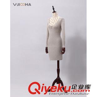打底 VIJISHA品牌春秋超彈修身針織衫 深U領顯瘦中長包臀打底精品FC42