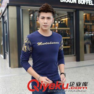 2015新款男裝上衣 2015秋季新款時尚潮男士長袖T恤韓版修身圓領印花打底衫衣服廠家原始圖片2