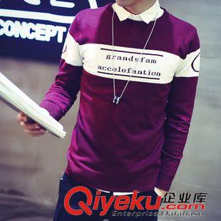 2015新款男裝上衣 批發2015新款男裝圓領套頭修身男士針織衫毛衣社會小伙風一件代發原始圖片2