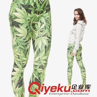 3D數碼印花打底褲 速賣通爆款廠家直供數碼印花3D女款九分長打底顯瘦緊身鉛筆小腳褲