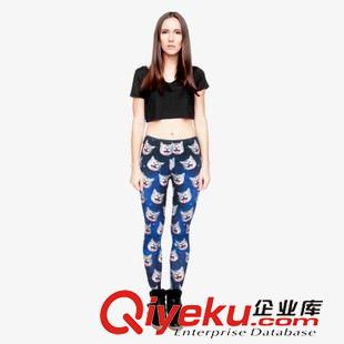 3D數(shù)碼印花打底褲 061 數(shù)碼印花藍底小貓咪打底褲時尚歐美風(fēng)熱賣原始圖片3