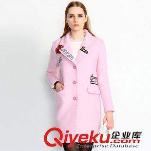 冬裝新款第二波 2015冬裝新品 卡通拼貼毛呢大衣  歐美潮品時尚女式外套VNA31169