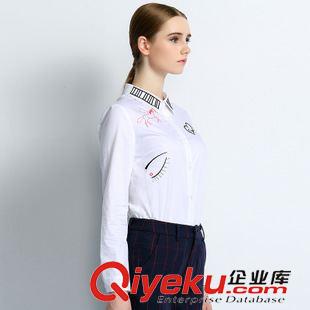 秋装新款第四波 欧美新品 卡通刺绣装饰白衬衣 翻领长袖全棉女式上衣VNA30996