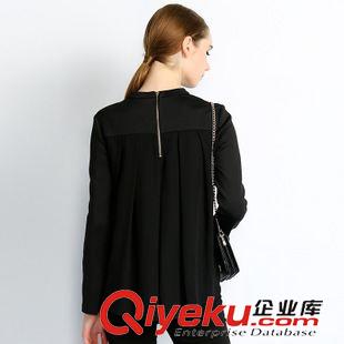 秋裝新款第三波 星空印花不規(guī)則下擺時尚小衫 圓領(lǐng)長袖背后拼接女式上衣VNA30871