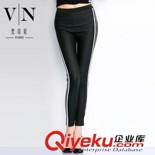 秋裝新款第三波 秋裝品質(zhì)新款 時尚PU打底褲 褲邊拼接休閑時尚女褲VNA60875