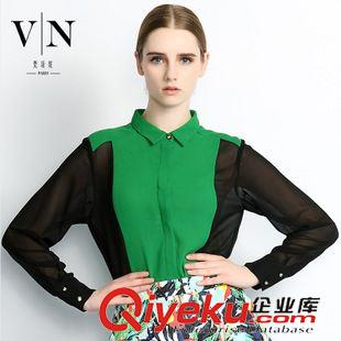 秋裝新款{dy}波 梵瑞妮品牌tj 拼接撞色開衫 歐美dp范女式襯衣VNA30822