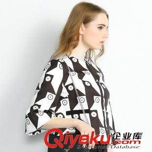 秋装 2015秋装新品 欧版几何图印花短上衣 气质品质女式小外套VNA30179