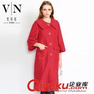 毛呢大衣 2015冬裝 翻領七分袖純色短款大衣 歐美dp范毛呢外套VNA31153