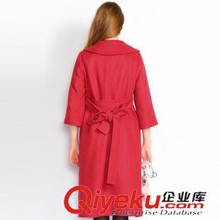 毛呢大衣 2015冬裝新款  純色翻領(lǐng)配送同色腰帶大衣 歐美時尚外套VNA31154原始圖片3