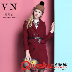 女式外套 冬装新品 配送腰带纯色直筒外套 欧美品牌时尚大衣VNA3019020