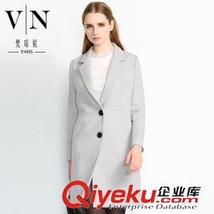 女式外套 2015初冬新品 长袖长款直筒大衣 花朵拼贴欧美时尚外套VNA31149