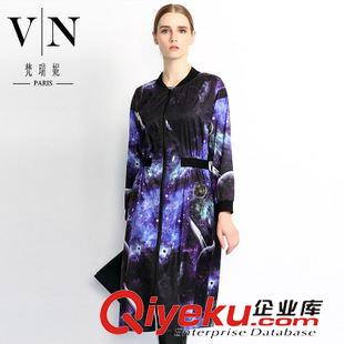 女式外套 2015秋裝潮品 星空印花拉鏈長版衫 v領(lǐng)長袖外套 VNA30876